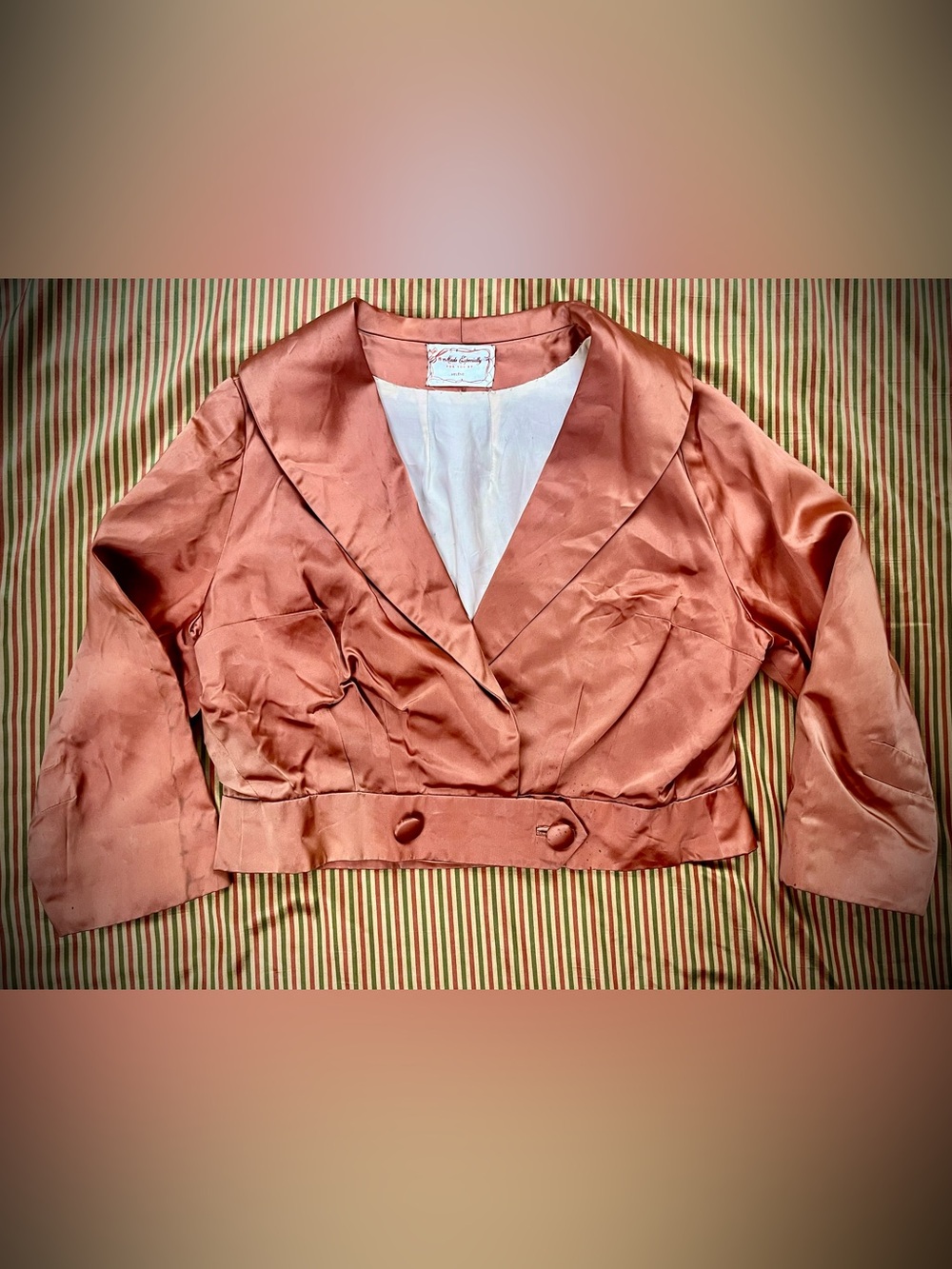 Vintage 1960s Pink Silk Satin Cropped Jacket Shawl Collar AS IS